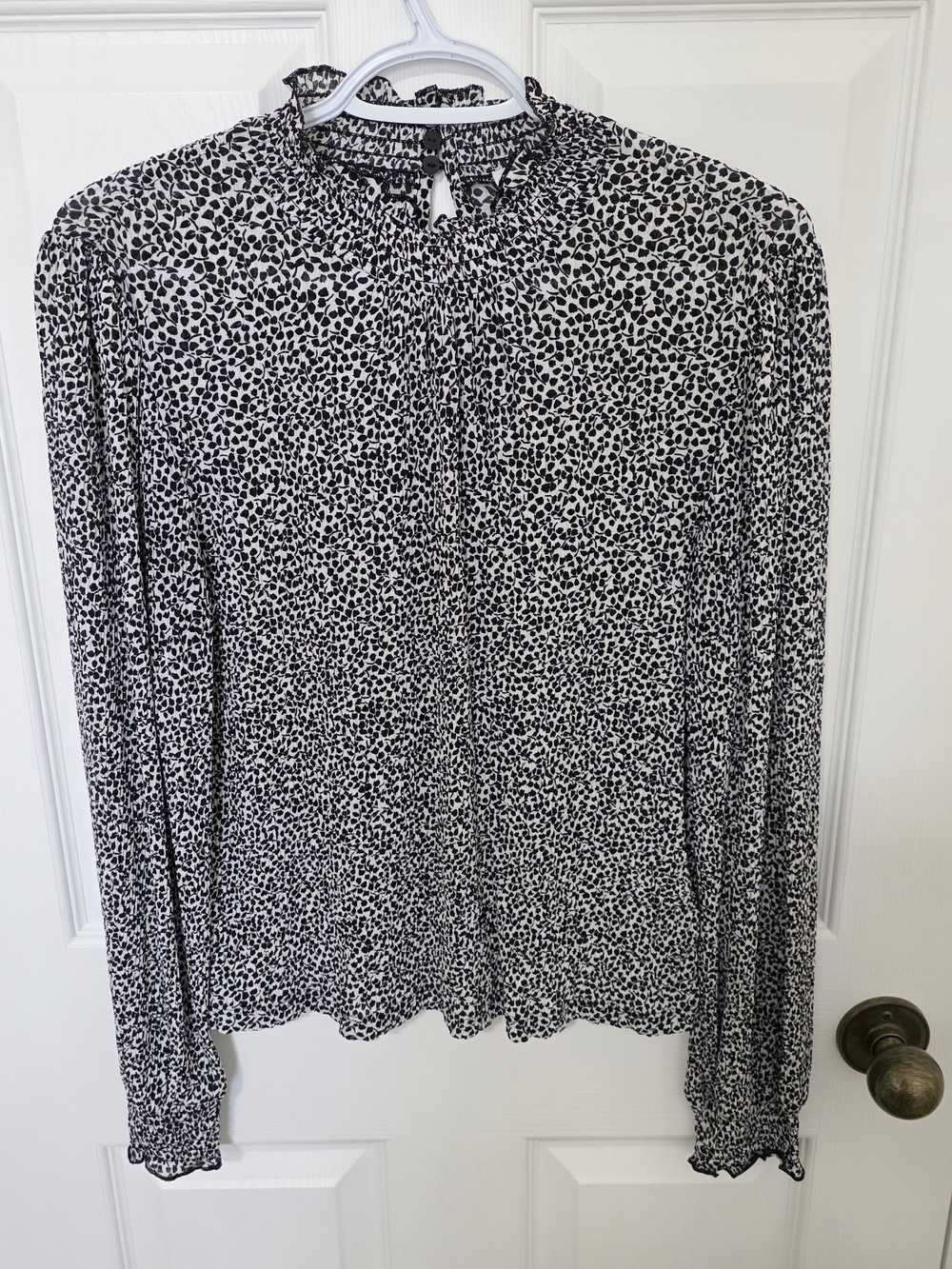 Ricki's Black & White Printed Ruffle Neck Blouse